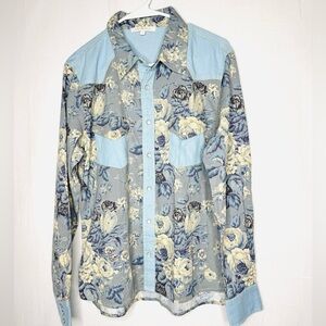Love The Label Anthropologie Womens Floral Chambray Button Down Shirt Western